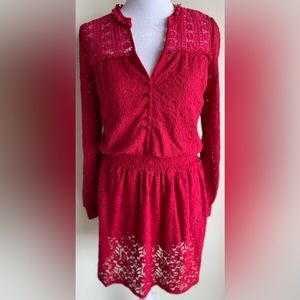ANTHROPOLOGIE LEIF NOTES PULLOVER BUTTON FRONT STRECT LACE DRESS SZ XS RED